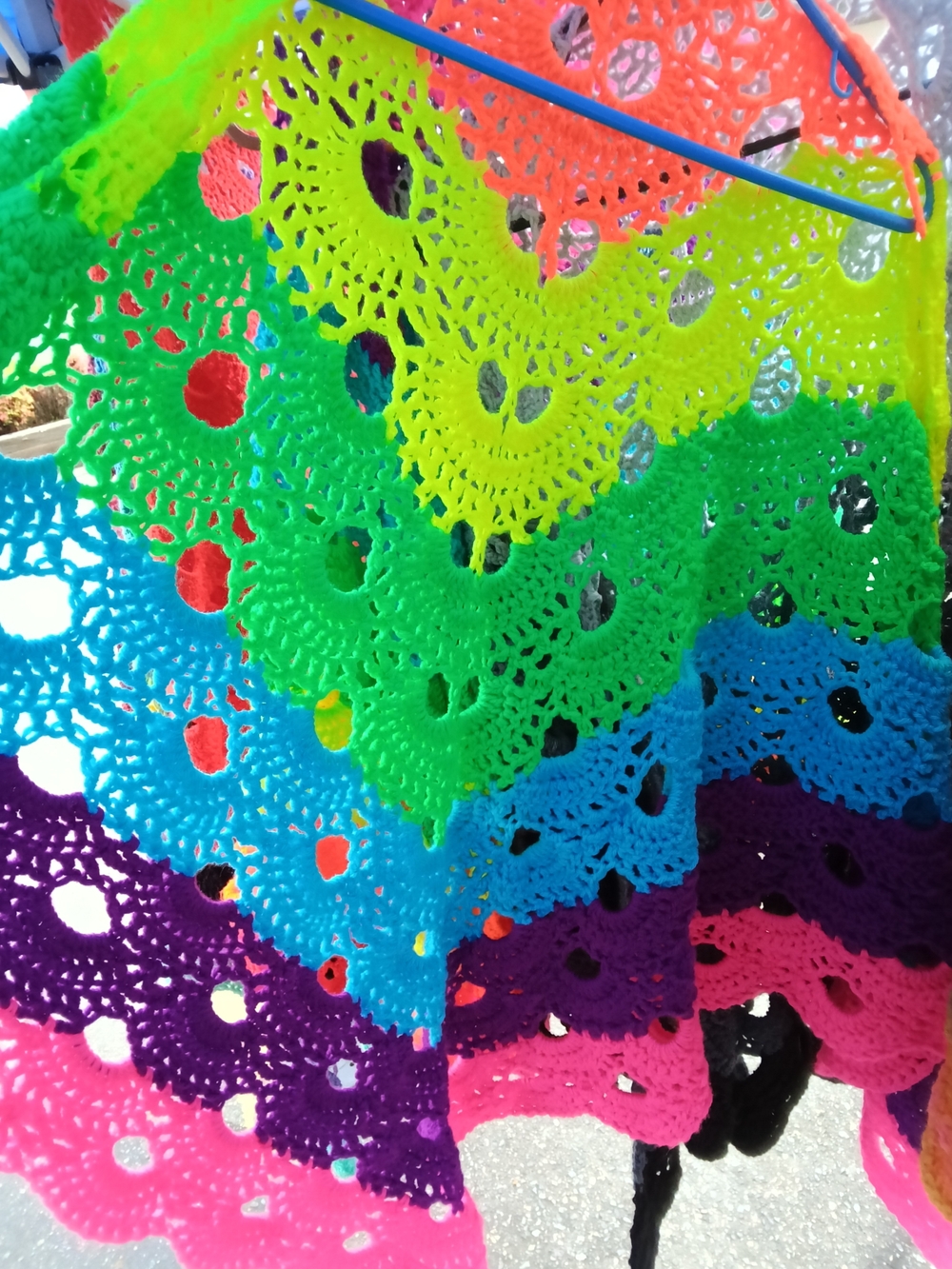 Rainbow Colorblock Crochet Shawl Wrap